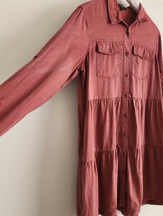 Velvet Heart Bree Red Clay Tencel Tiered Button Front Shirt Dress Large - Picture 5 of 12